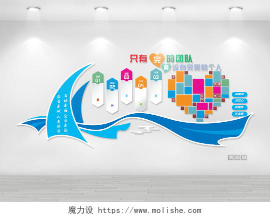 蓝色创意帆船造型企业文化墙